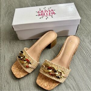 NWT Olivia Miller Cork Chain Sandal Slip On Heels
